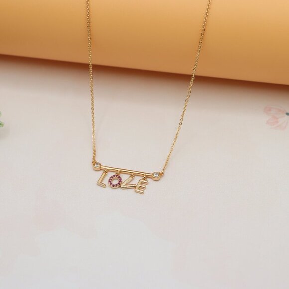Dainty Rose Gold LOVE Pendant Necklace with Adjustable Chain, XPNL0203 - Picture 2 of 13